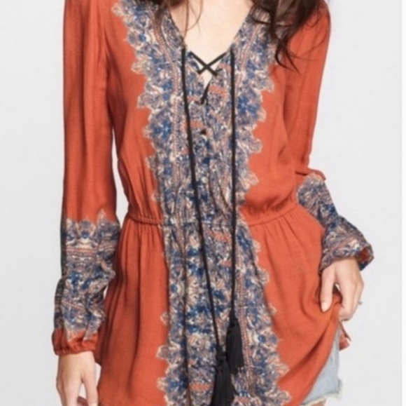 Free People/ Wildest Moment Lace Up Tunic/ Color Persimmon/ Size US S - Picture 3 of 17